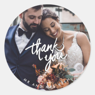 Huwelijk Mr en Mrs Foto Dank Je Favoriet Ronde Sticker