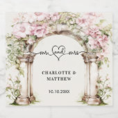 Huwelijk mr. hart script roze bloemen boog sparkling wijnetiket (Enkel label)