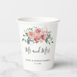 Huwelijk Mr. Mrs. Bride Groom Pink Rose Waterverf Papieren Bekers