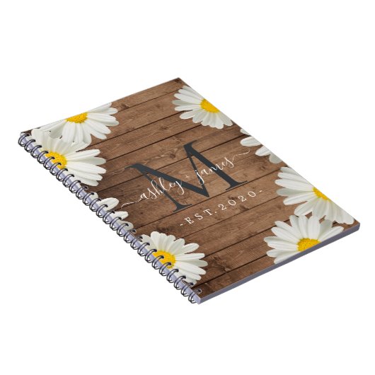 Huwelijk Mr. Mrs. Monogram Daisies Bloemen Rustiek Notitieboek (Rechterzijde)