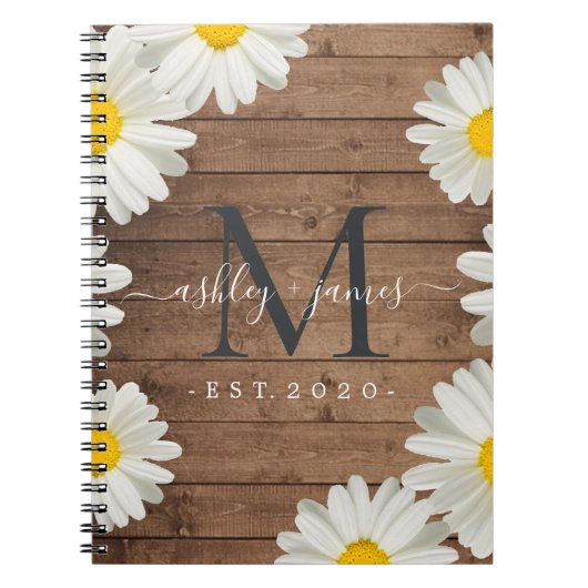 Huwelijk Mr. Mrs. Monogram Daisies Bloemen Rustiek Notitieboek (Voorkant)