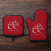 Huwelijk Mr. Mrs. Red Monogram Gift Ovenwant & Pannenlap Set