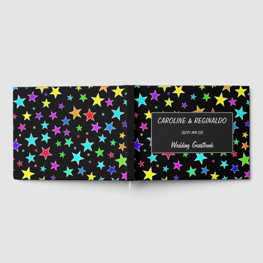 Huwelijk - Namen - Leuke, kleurrijke sterren patro Gastenboek (Volledig)