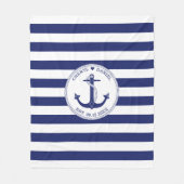 Huwelijk Nautisch Anker Blauwe Streep Monogram Fleece Deken (Voorkant)