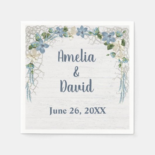 Huwelijk nautisch net op witgekalkt hout servet (Voorkant)