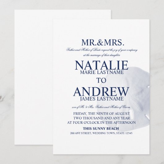 Huwelijk Navy Blauwe Zanddollar Kaart (Voorkant / Achterkant)