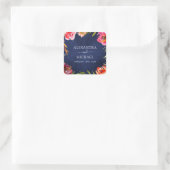 Huwelijk Navy Blue Floral Elegante Waterverf Seal Vierkante Sticker (Tas)