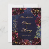 Huwelijk Navy Bordeaux Save The Date Kaart (Voorkant)