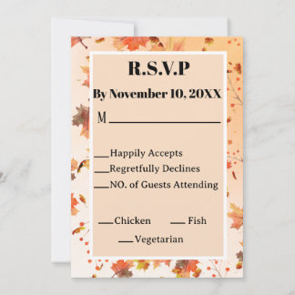 Huwelijk of Bruiloft RSVP in herfstthema Kaart
