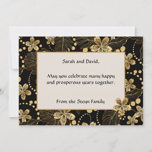 Huwelijk of Jubileum Gefeliciteerd Gold Flower Notitiekaartje (Achterkant)