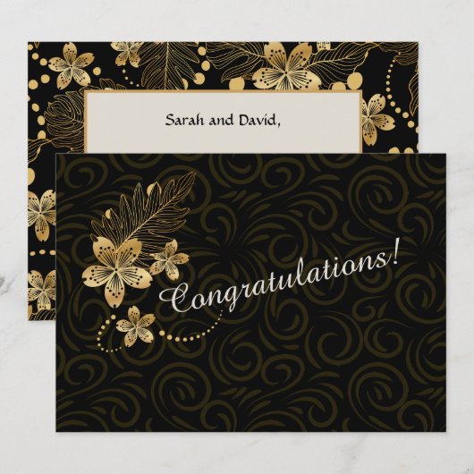 Huwelijk of Jubileum Gefeliciteerd Gold Flower Notitiekaartje (Voorkant / Achterkant)