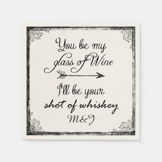 Huwelijk of Jubileum Leuke Quote met Initialen Servet (Voorkant)