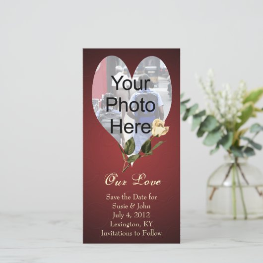 Huwelijk of Valentijn Custom Photo Card Save The Date (Staand voorkant)