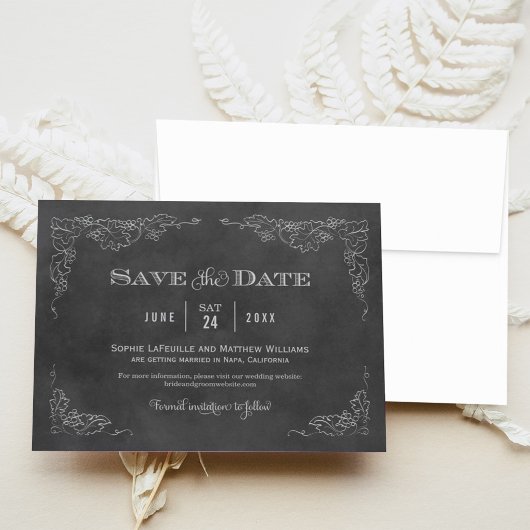 Huwelijk op de wijngaard Charcoal Grapevine Save The Date