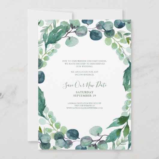 Huwelijk Opnieuw Geplande Datum Bloemengroen Kaart (Achterkant)