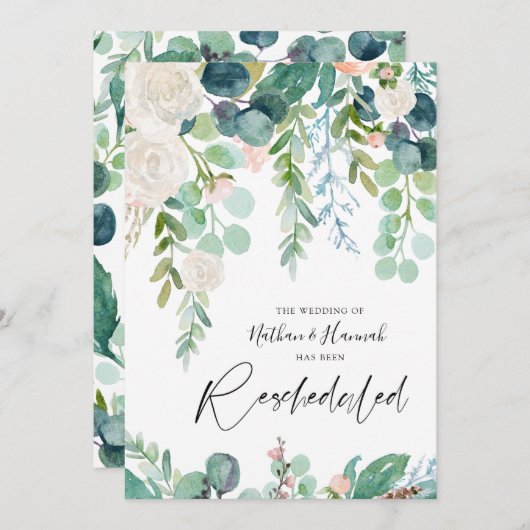 Huwelijk Opnieuw Geplande Datum Bloemengroen Kaart (Voorkant / Achterkant)