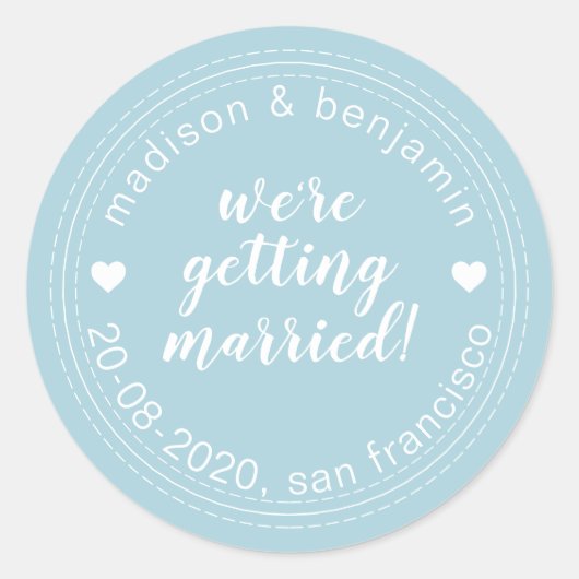 Huwelijk Opslag Datum Blauw Ronde Sticker (Voorkant)