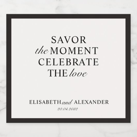 Huwelijk Oud Geld, Off-White, Donker lijst Sparkling Wijnetiket (Enkel label)