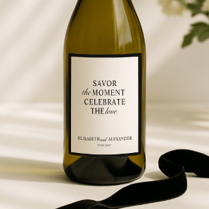 Huwelijk Oud Geld, Off-White, Donker lijst Wijn Etiket