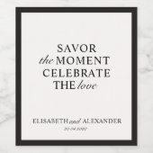 Huwelijk Oud Geld, Off-White, Donker lijst Wijn Etiket (Enkel label)