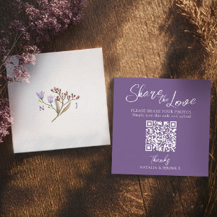 Huwelijk QR foto delen herfst wildflower monogram Informatiekaartje