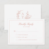 Huwelijk Roos Gold Crest Monogram RSVP Kaart (Voorkant / Achterkant)