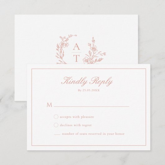 Huwelijk Roos Gold Crest Monogram RSVP Kaart (Voorkant / Achterkant)