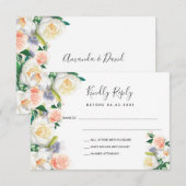 Huwelijk roos gouden blos bloemen wit RSVP (Voorkant / Achterkant)