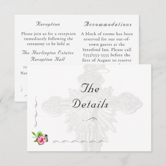 Huwelijk Roos Katholieke bruiloft Informatiekaartje (Voorkant / Achterkant)