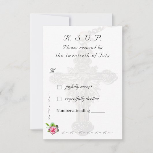 Huwelijk Roos Katholieke bruiloft RSVP Kaartje (Voorkant)