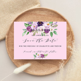 Huwelijk roze paarse bloemen save the date