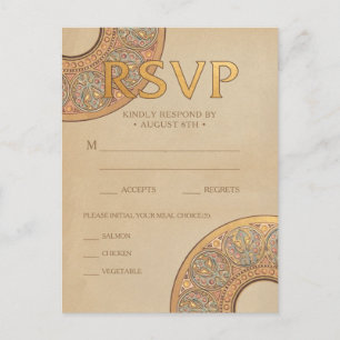 Huwelijk RSVP Briefkaarten Gold Nouveau Deco