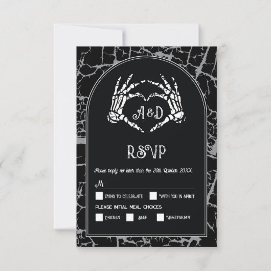Huwelijk RSVP Gothic Halloween Skelet Handen Hart Kaart (Voorkant)