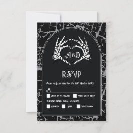 Huwelijk RSVP Gothic Halloween Skelet Handen Hart Kaart