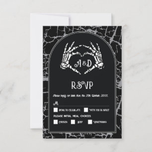 Huwelijk RSVP Gothic Halloween Skelet Handen Hart Kaart