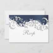 Huwelijk RSVP Kaart Navy Blauw & Wit Bloemen Werve (Voorkant)