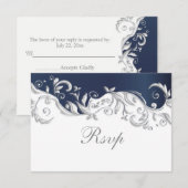 Huwelijk RSVP Kaart Navy Blauw & Wit Bloemen Werve (Voorkant / Achterkant)