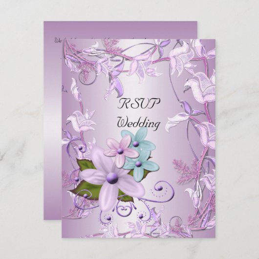 Huwelijk RSVP Paars Mauve Bloem (Voorkant / Achterkant)