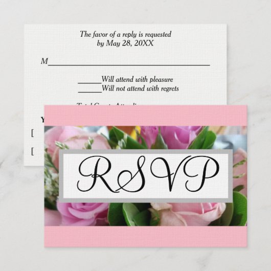Huwelijk RSVP :Pastel Roze Rozen Groen (Voorkant / Achterkant)