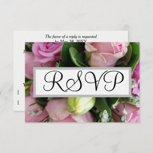Huwelijk RSVP Roze Rozen (Voorkant / Achterkant)