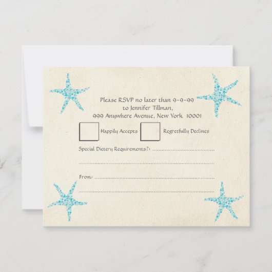 Huwelijk RSVP Turquoise Aqua Zeester (Voorkant)