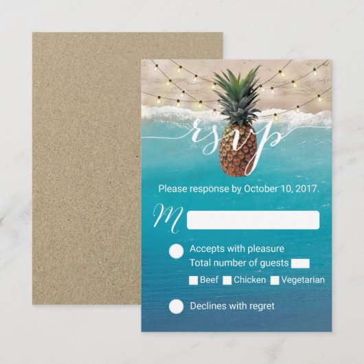 Huwelijk RSVP van het Strand van de ananas het (Voorkant / Achterkant)