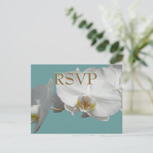 Huwelijk RSVP Witte Orchideeën Uitnodiging Briefkaart (Staand voorkant)