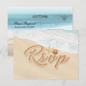 Huwelijk RSVP Zomer Zandstrand Zeester Schelp Uitnodiging Briefkaart (Voorkant / Achterkant)
