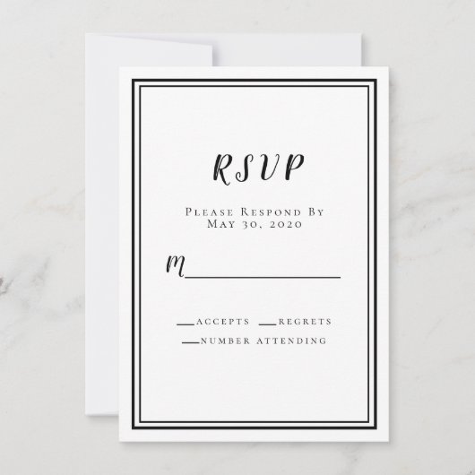 Huwelijk RSVP Zwart Wit Eenvoudig Modern Minimalis (Voorkant)