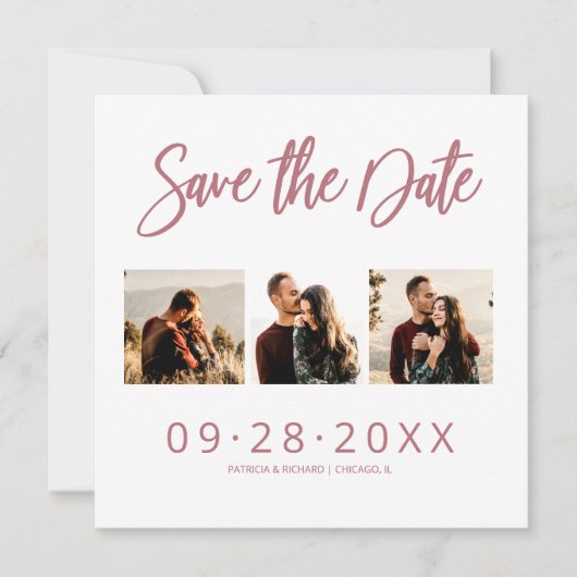 Huwelijk Save The Date 3 foto collage Kaart (Voorkant)