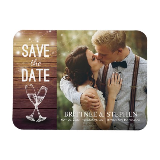 Huwelijk Save The Date Foto Magneet Champagne Glas (Horizontaal)