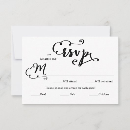 Huwelijk Script Damask Entree - RSVP Kaart (Voorkant)
