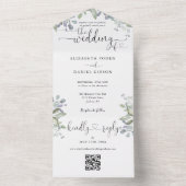 Huwelijk Script Harten Bloemgroen QR Code All In One Uitnodiging (Binnen)
