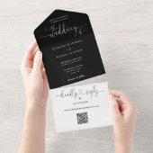 Huwelijk Script Harten Zwart en Wit QR Code All In One Uitnodiging (Afscheurbaar)